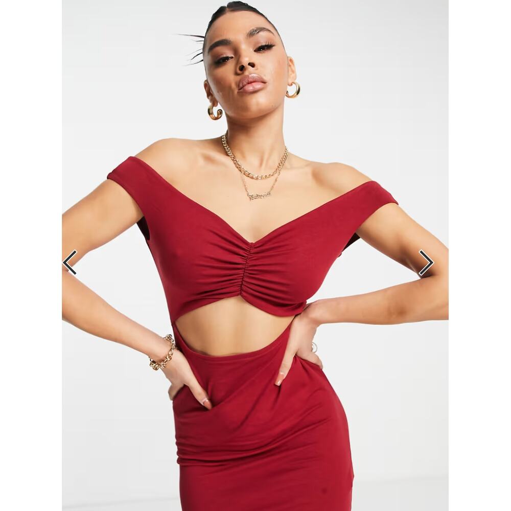 NWOT ASOS Off Shoulder Cutout Mini Dress Red - Size 14 - Picture 2 of 7